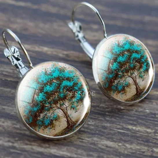 Tree of Life Silver Hoops Earrings Women Everyday Earrings