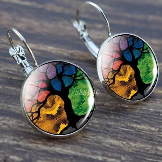 Tree of Life Silver Hoops Earrings Women Everyday Earrings