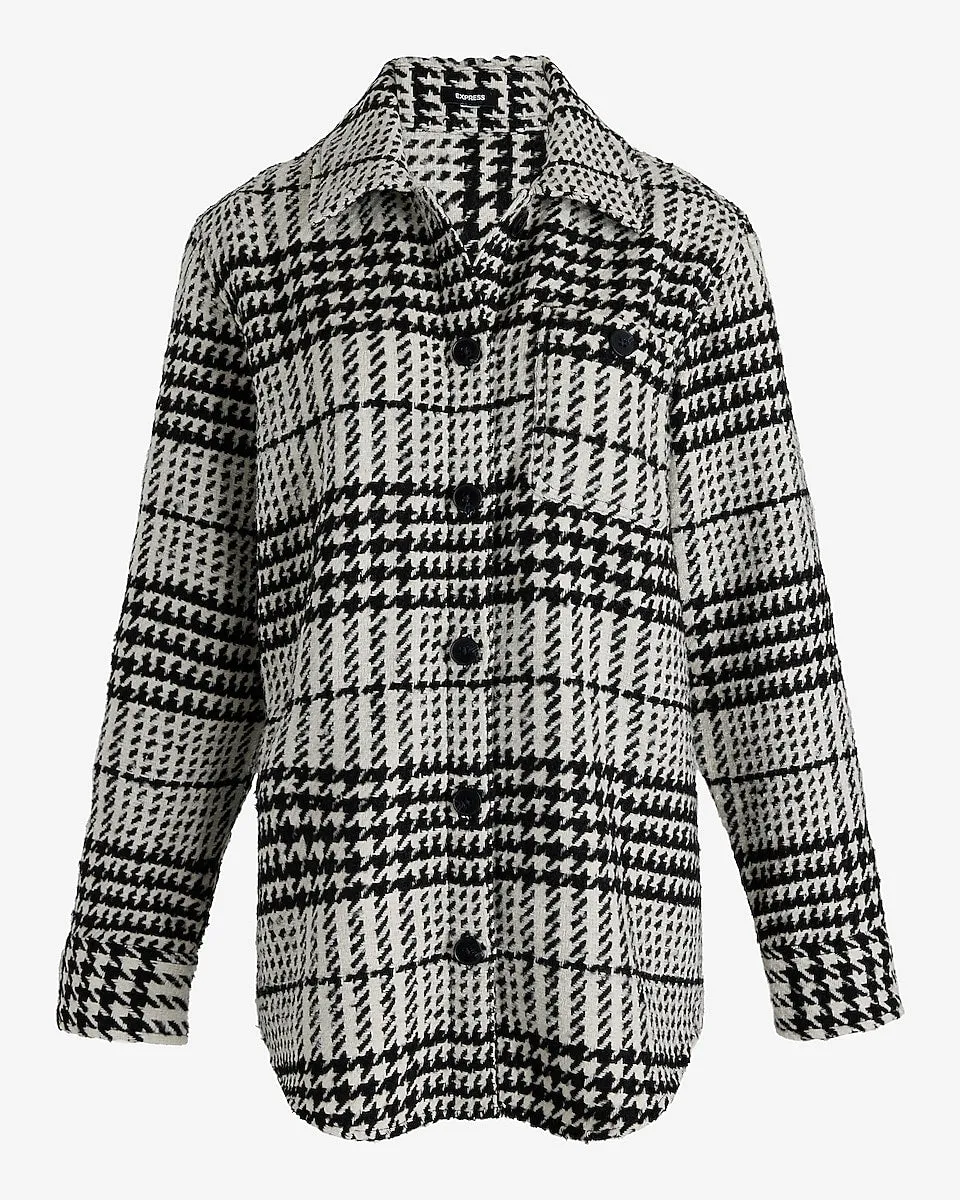 Tweed Houndstooth Oversized Shacket in B&W Print