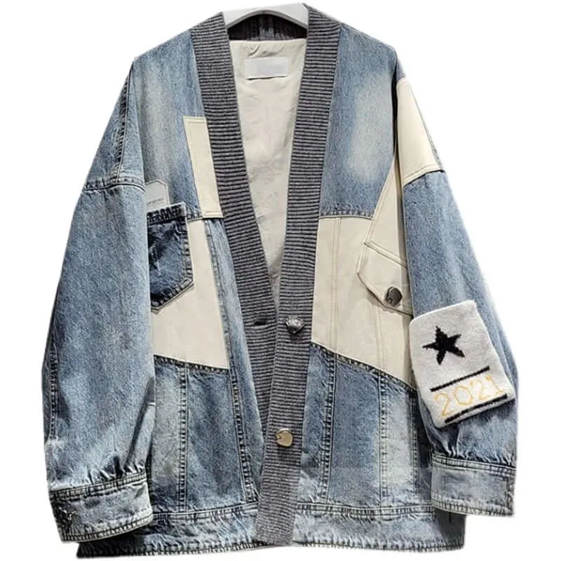 Urban Fusion: Knit Spliced Denim Jacket