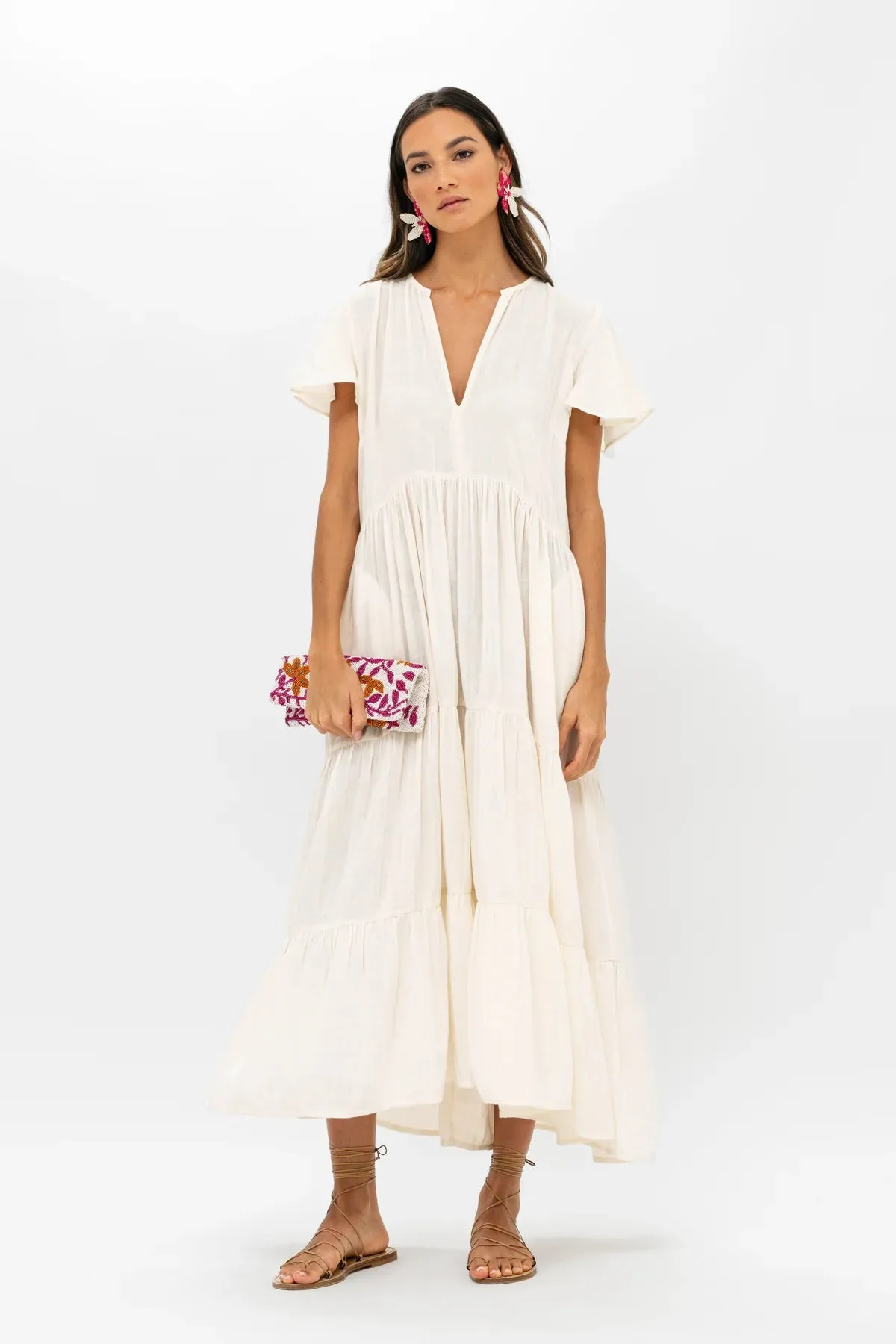 V-Neck Maxi Dress - Bahama White