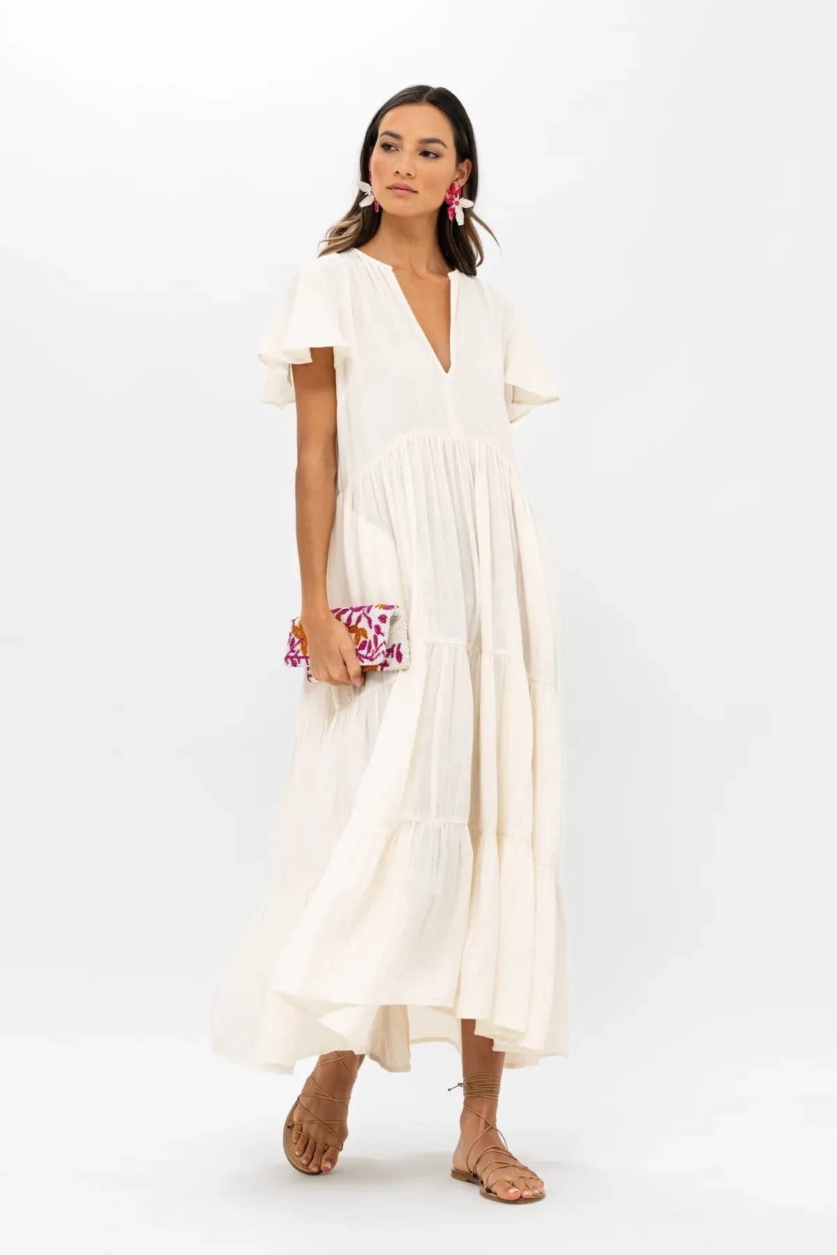 V-Neck Maxi Dress - Bahama White