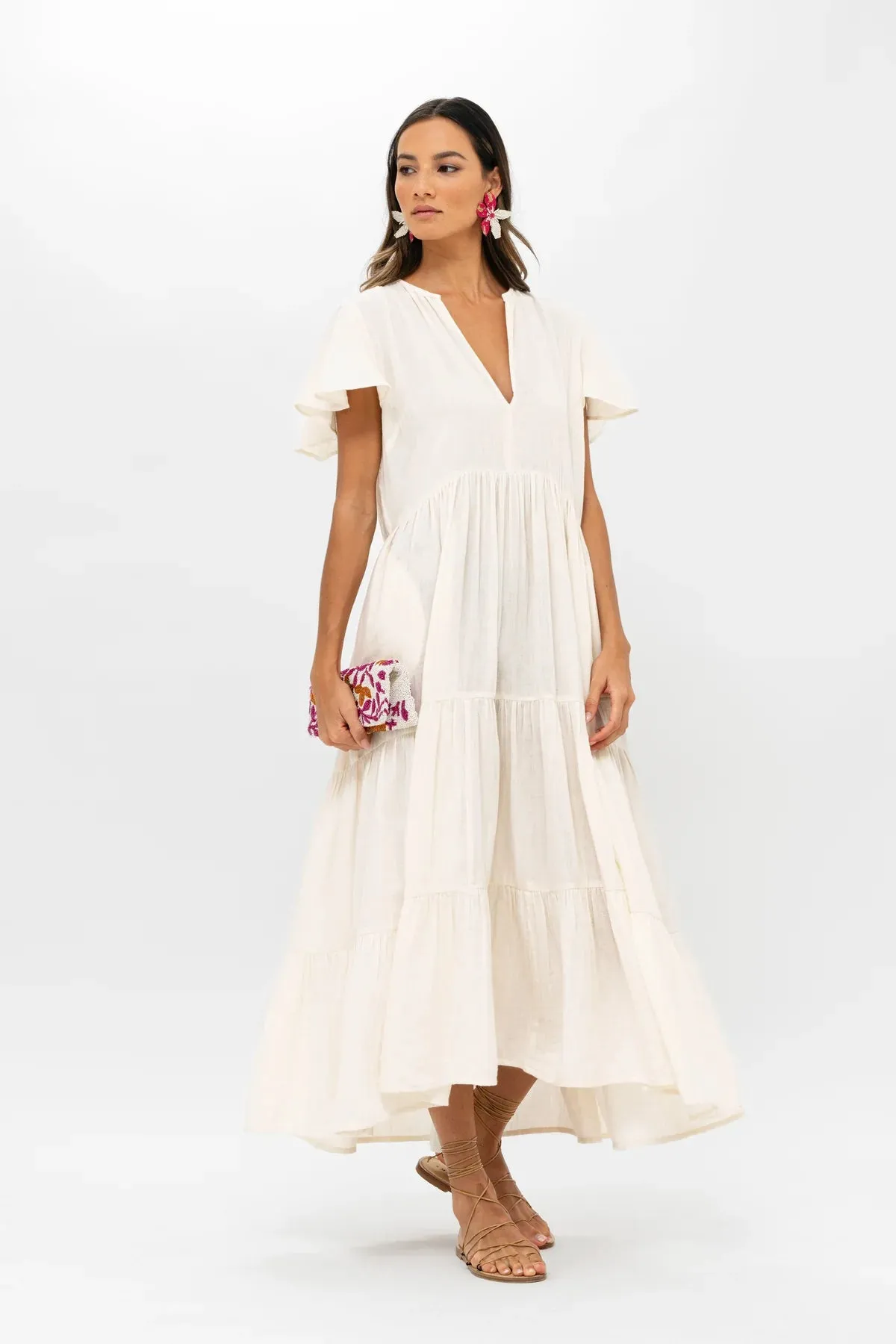 V-Neck Maxi Dress - Bahama White