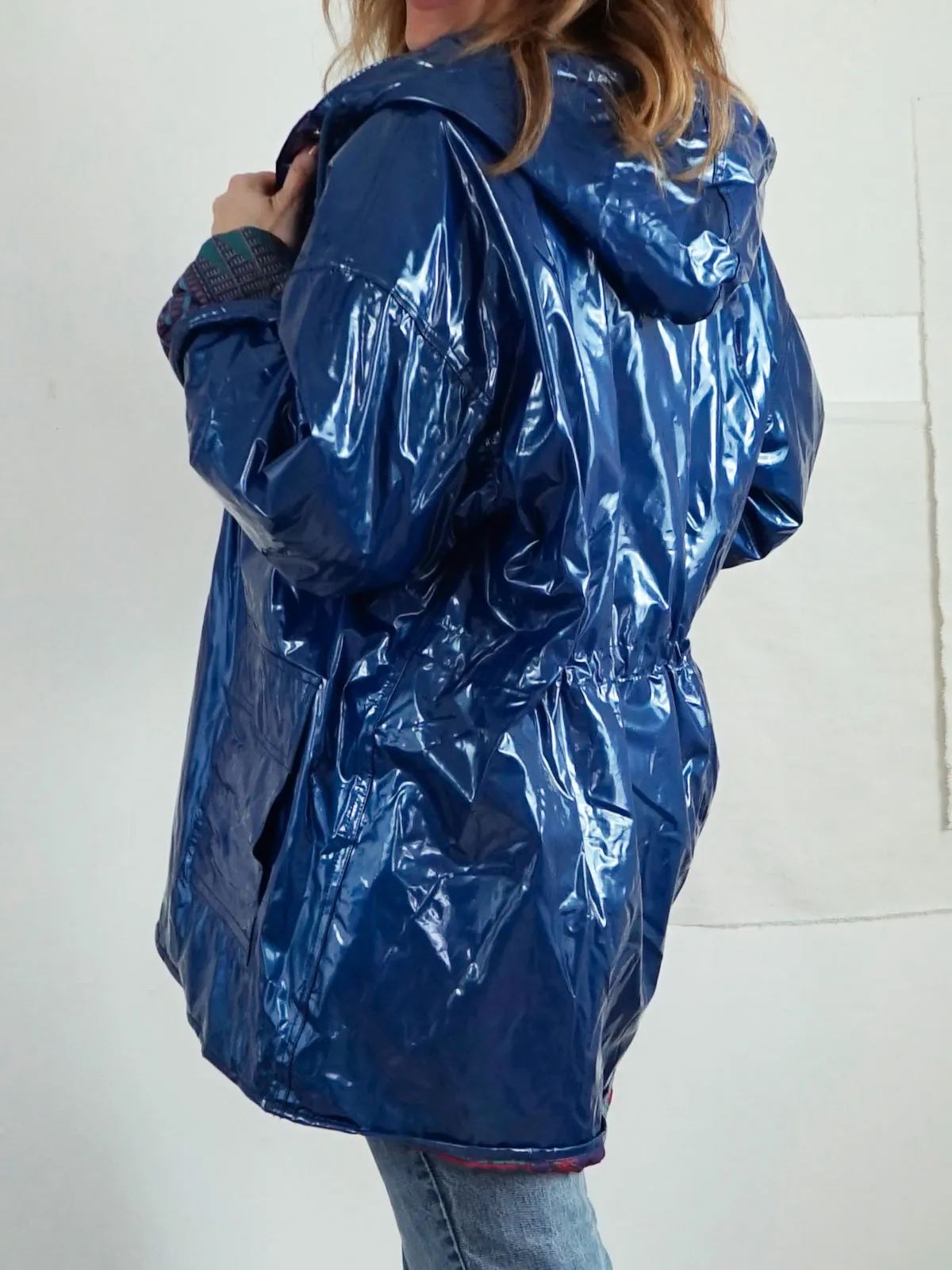 Vintage Blue Metallic Quilted Rain Coat