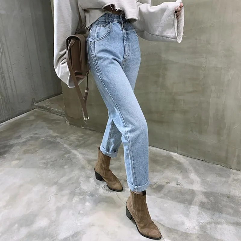 Vintage High Waist Straight Jeans Pant for Women Denim Jeans