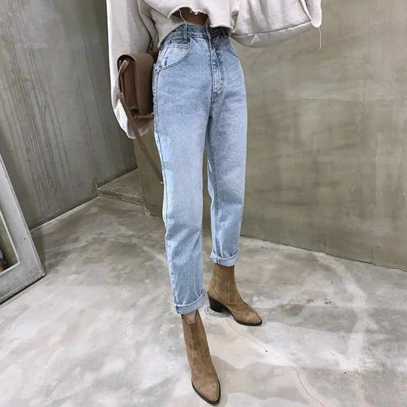 Vintage High Waist Straight Jeans Pant for Women Denim Jeans