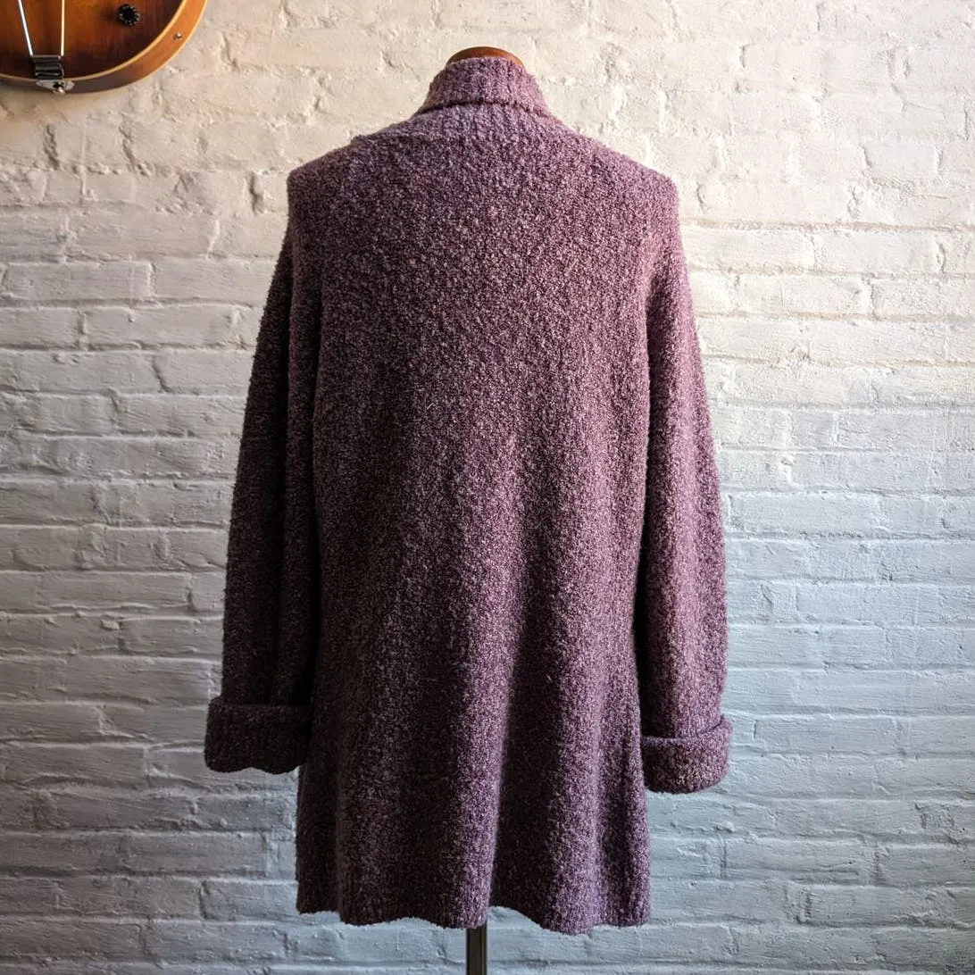 Vintage Purple Knit Long Wool Cardigan Shaggy Oversize Lavender Boho Sweater Top