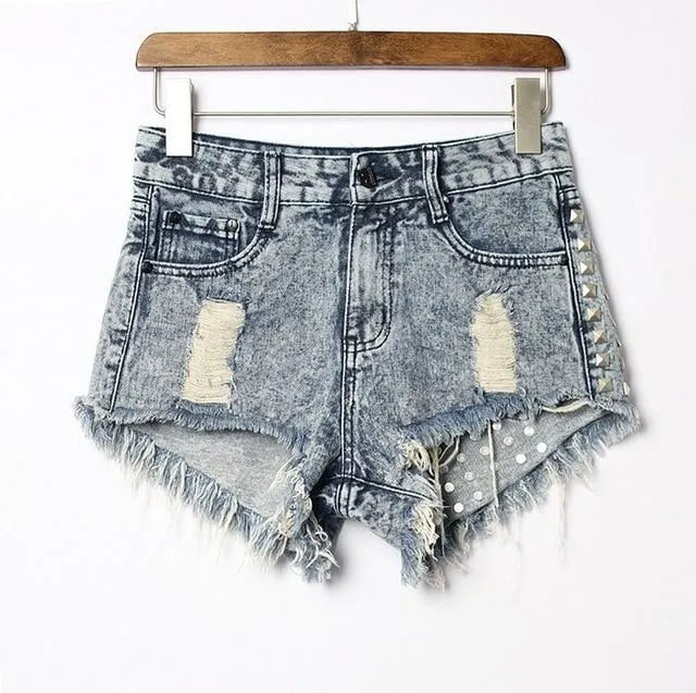 Vintage Tassel Rivet Ripped High Waist Denim Short