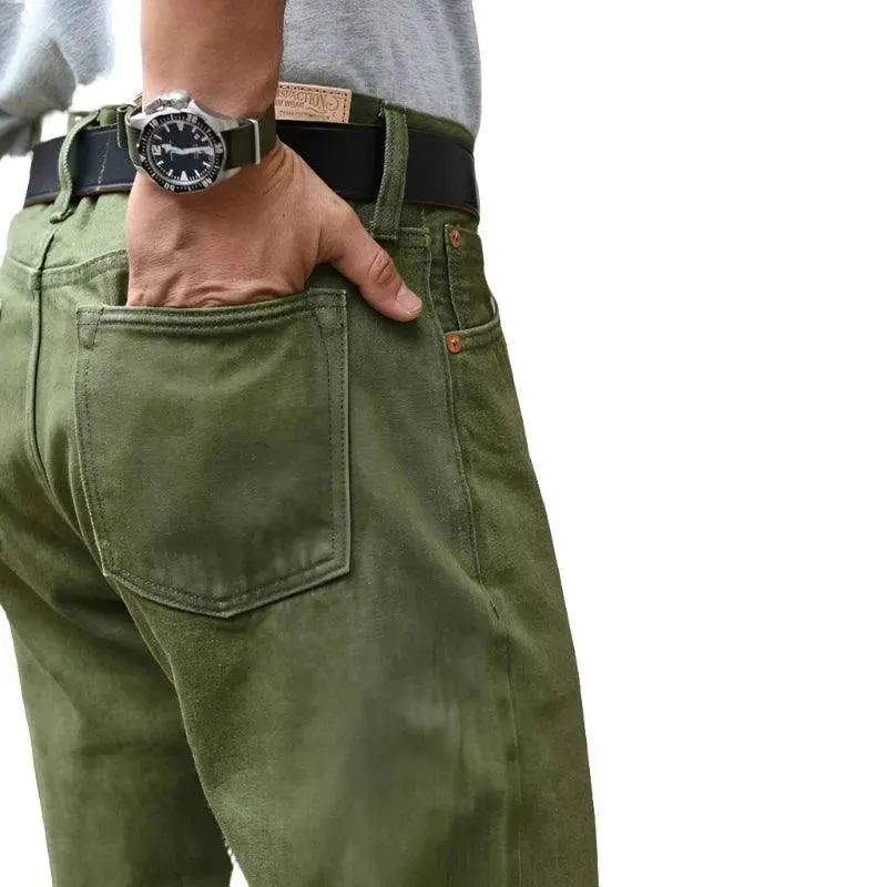 Vulcanized Olive Green Selvedge Denim Jeans