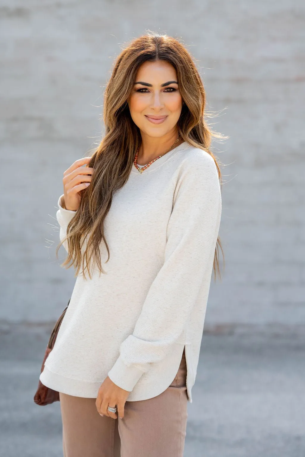 Waffled Side Slit Sweatshirt