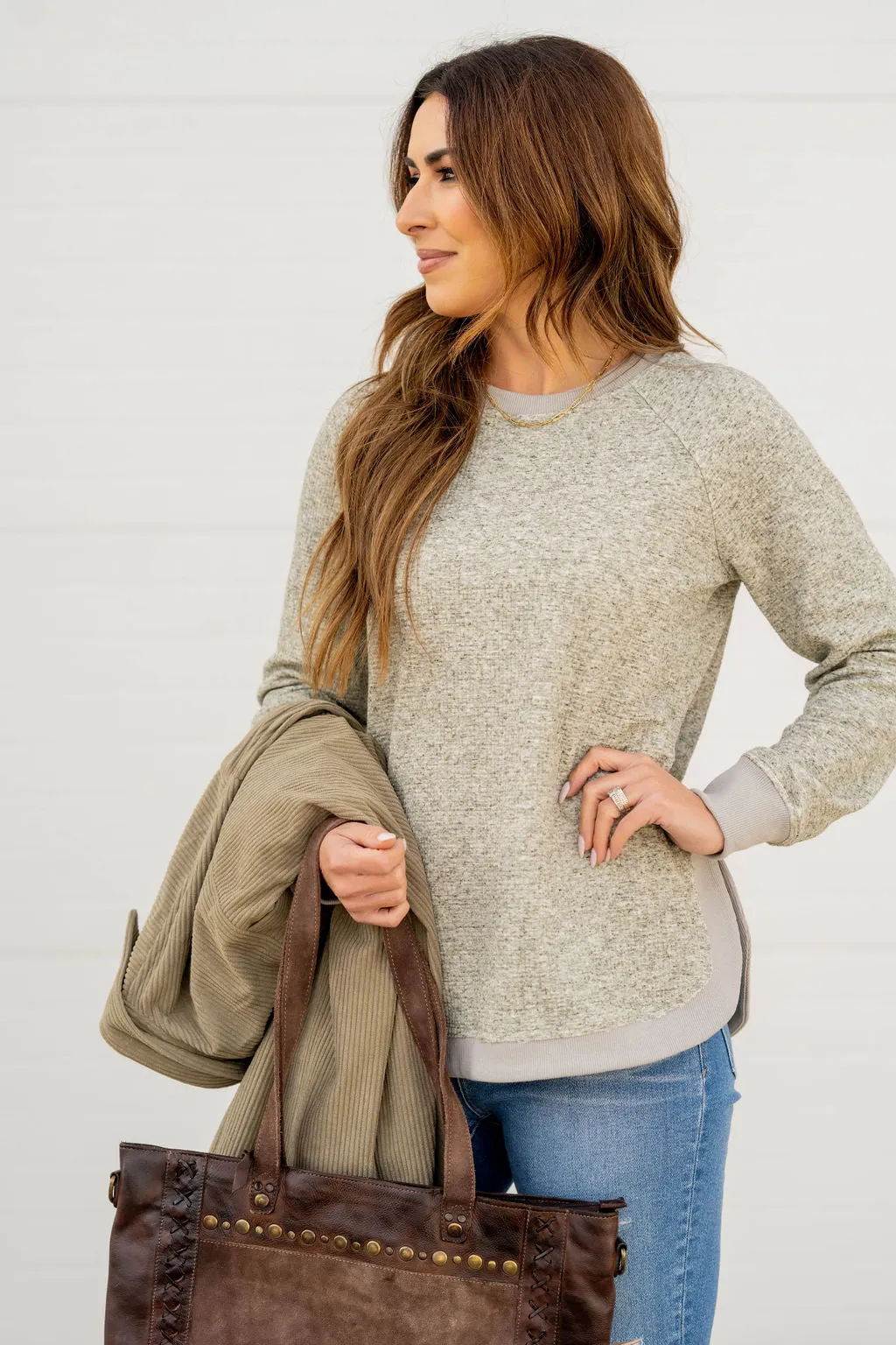 Waffled Side Slit Sweatshirt