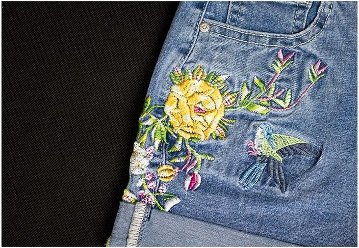 Women's Embroidered Flower Denim Short Jeans Woman Shorts Cute Shorts