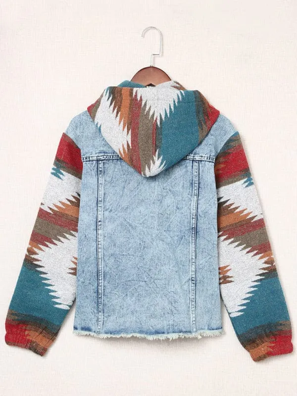 Women's Western Style Denim Patchwork Hooded Jacket