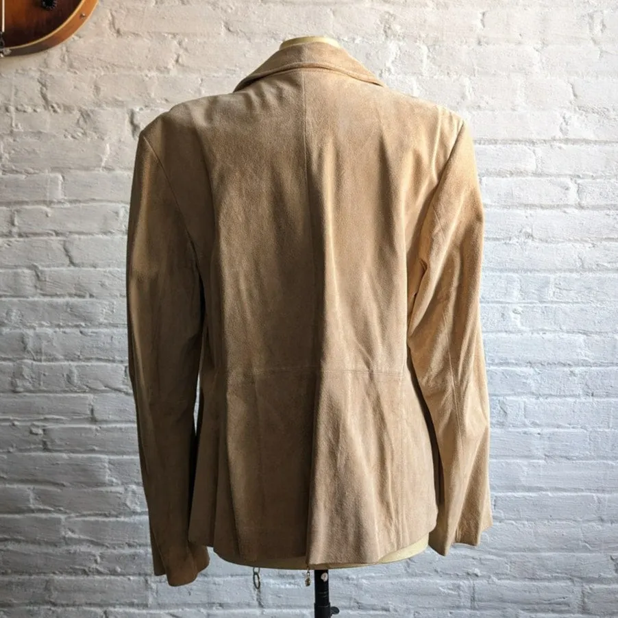 Y2K Vintage Tan Suede Leather Jacket Neutral Western Minimalist Boho Chic Coat