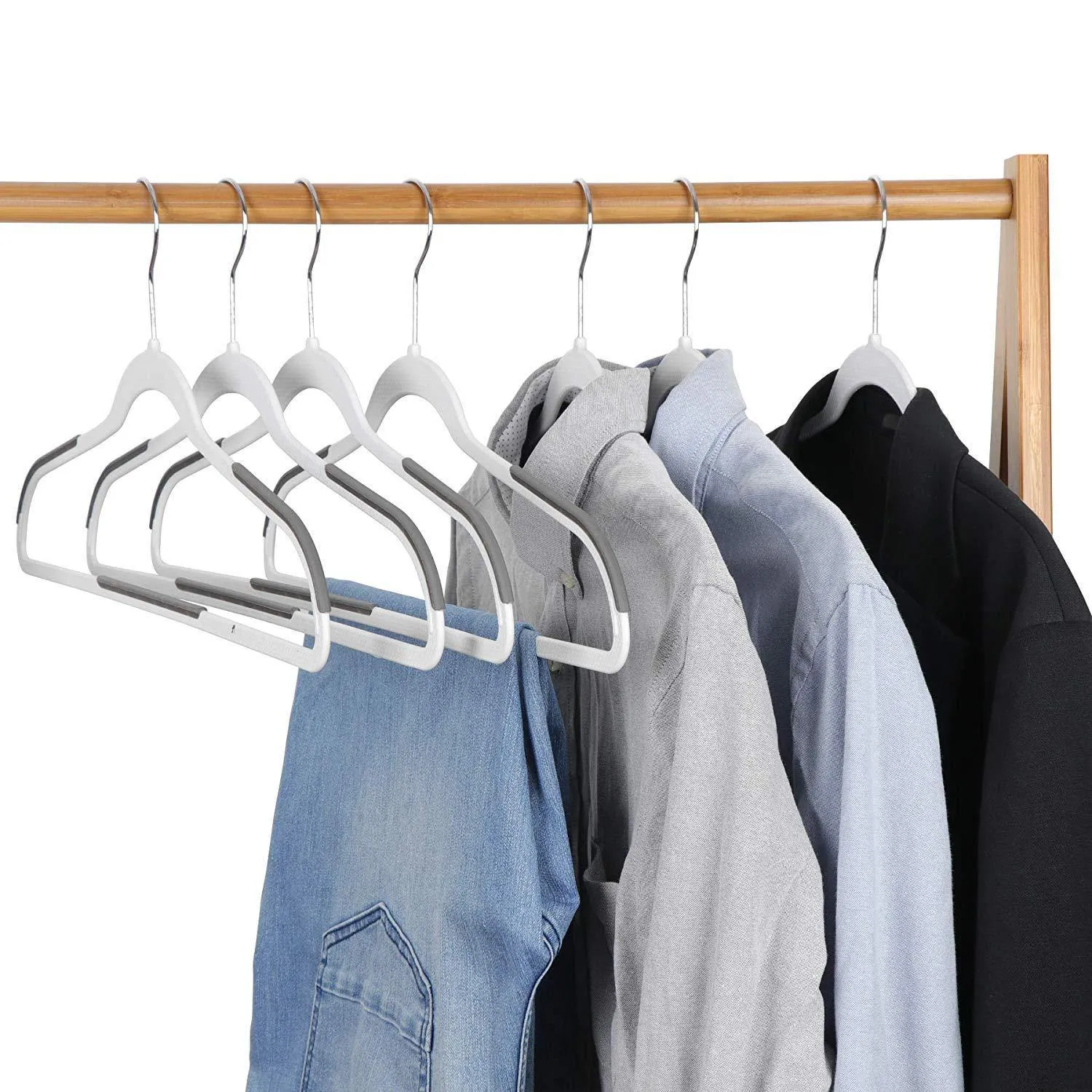 ZENY™ 50/100 Pack Plastic Coat Hangers, Space Saving Clothes Hanger with Non-Slip Stripe and 360° Swivel Hooks