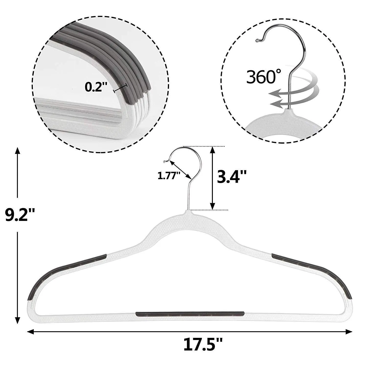 ZENY™ 50/100 Pack Plastic Coat Hangers, Space Saving Clothes Hanger with Non-Slip Stripe and 360° Swivel Hooks