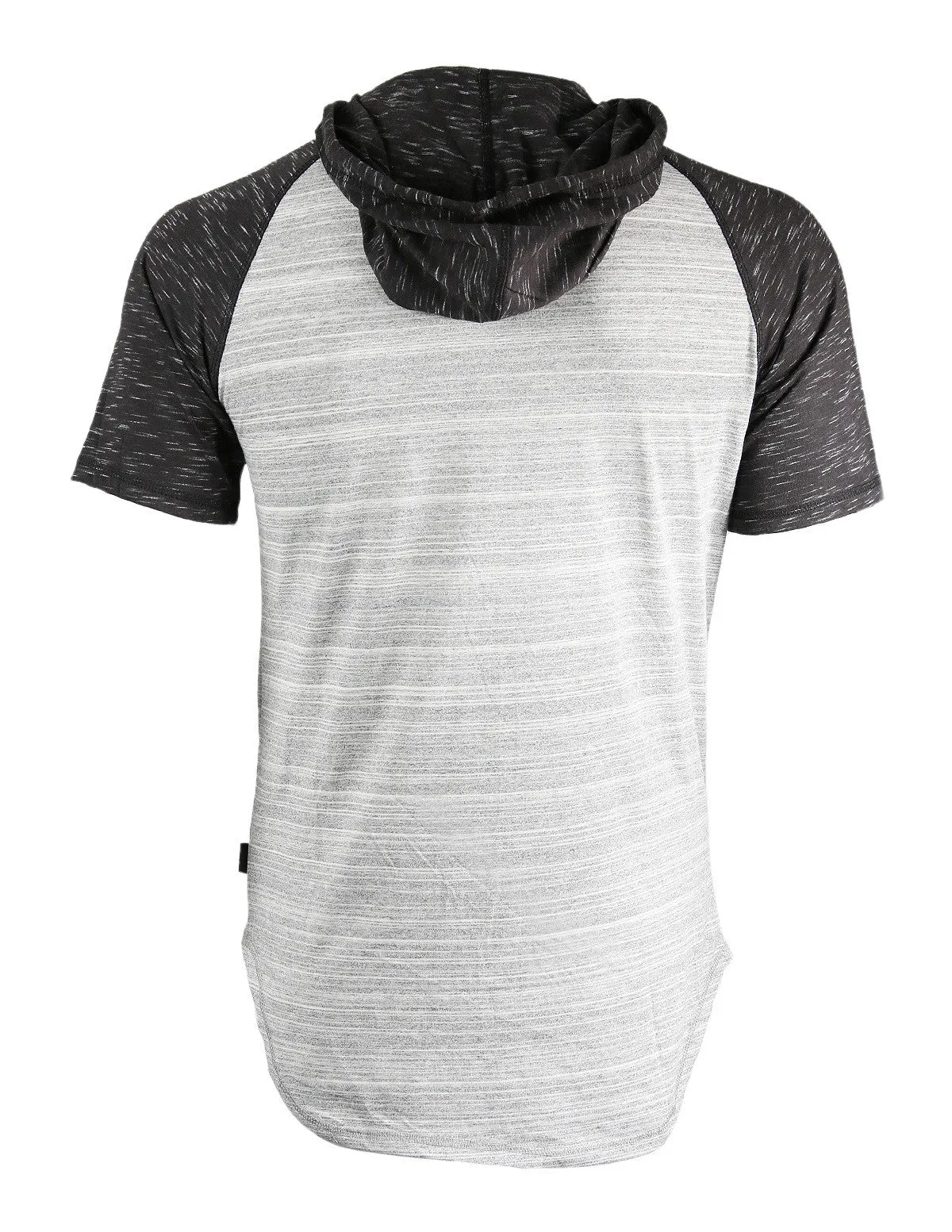 Zimego Short Sleeve Raglan Henley Hoodie Round Bottom Semi Longline T-Shirt