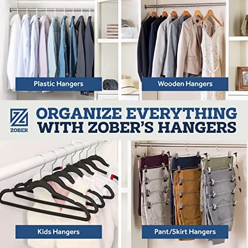 Zober Velvet Hangers 50 Pack - Heavy Duty Black Hangers for Coats, Pants & Dress Clothes - Non Slip Clothes Hanger Set - Space Saving Felt Hangers for Clothing